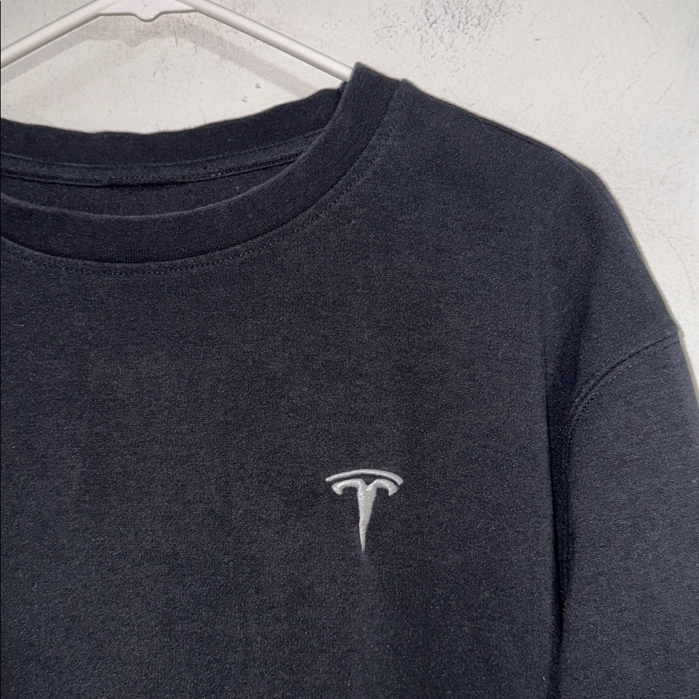 Tesla sweatshirt knit black large unisex long sleeve crew neck stretch - Picture 2 of 2
